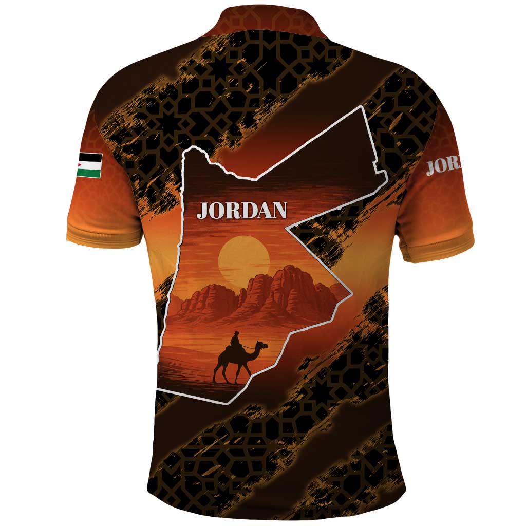 Jordan Desert Sunset Polo Shirt with Camel and Traditional Geometric Pattern TS04