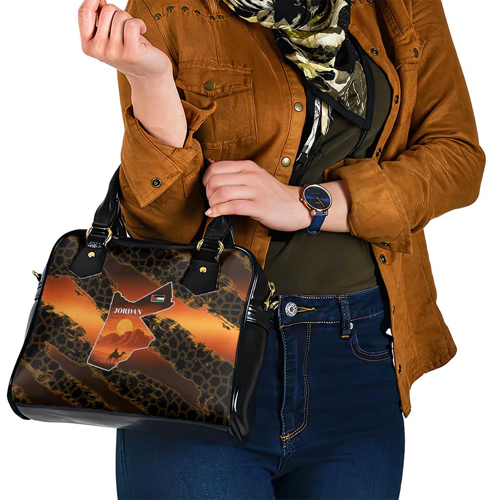 Jordan Desert Sunset Shoulder Handbag with Camel and Traditional Geometric Pattern TS04