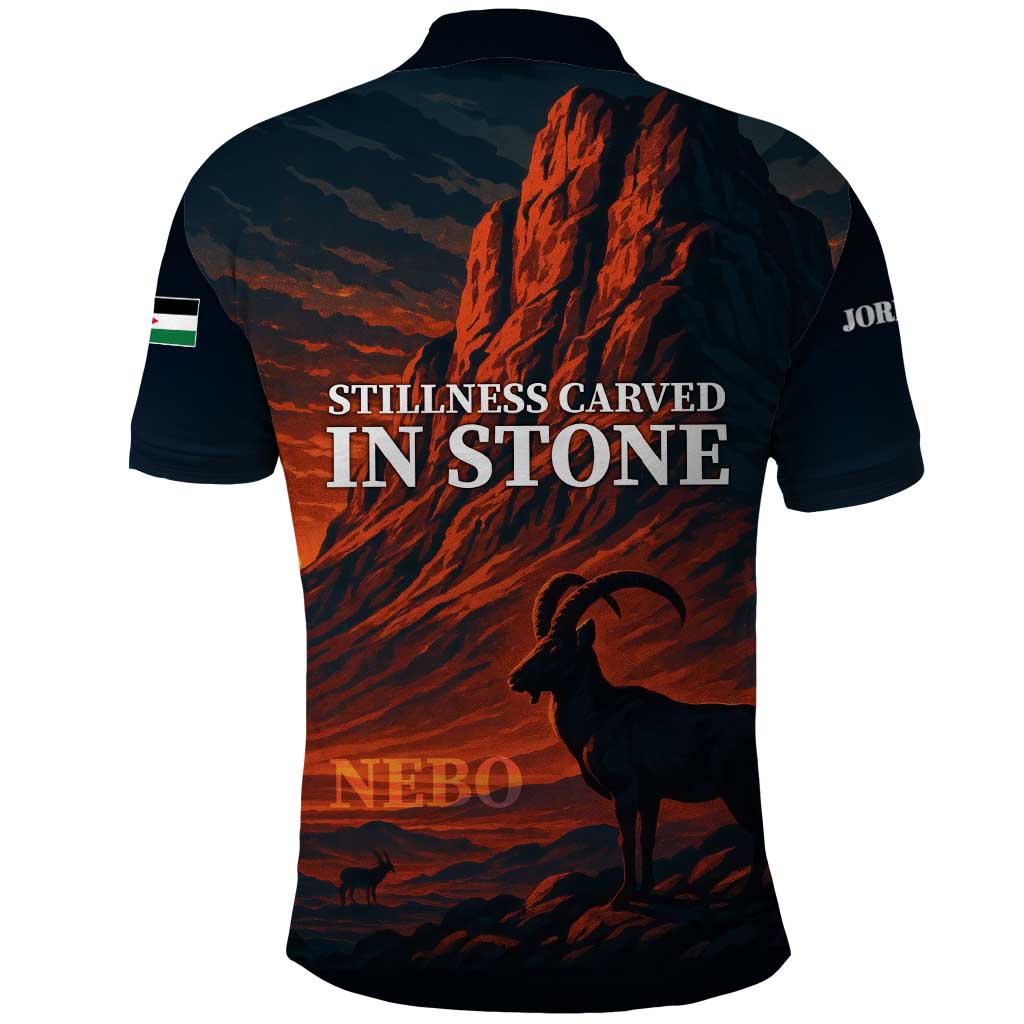 Jordan Nebo Mountain Polo Shirt with Ibex and Desert Rock Landscape TS04