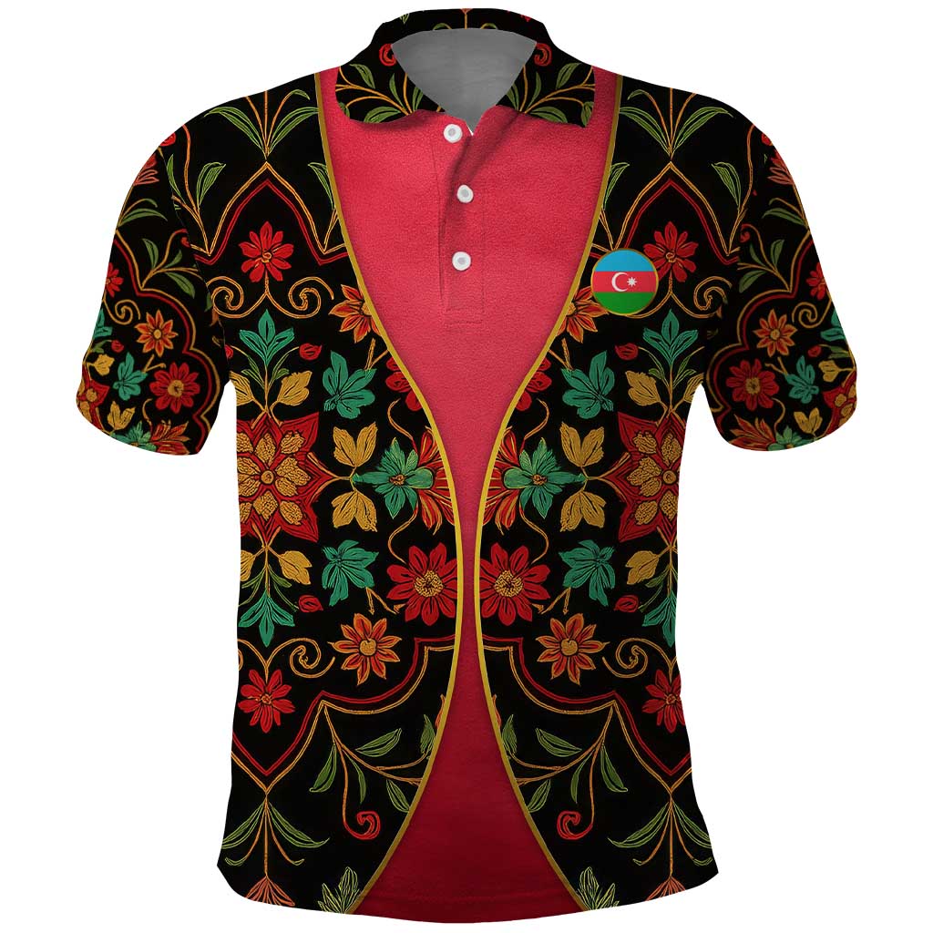 Azerbaijan Folk Floral Polo Shirt with Traditional Carpet-Inspired Pattern TS04