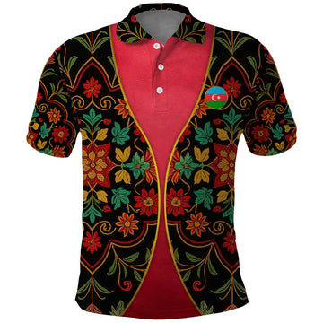 Azerbaijan Folk Floral Polo Shirt with Traditional Carpet-Inspired Pattern TS04