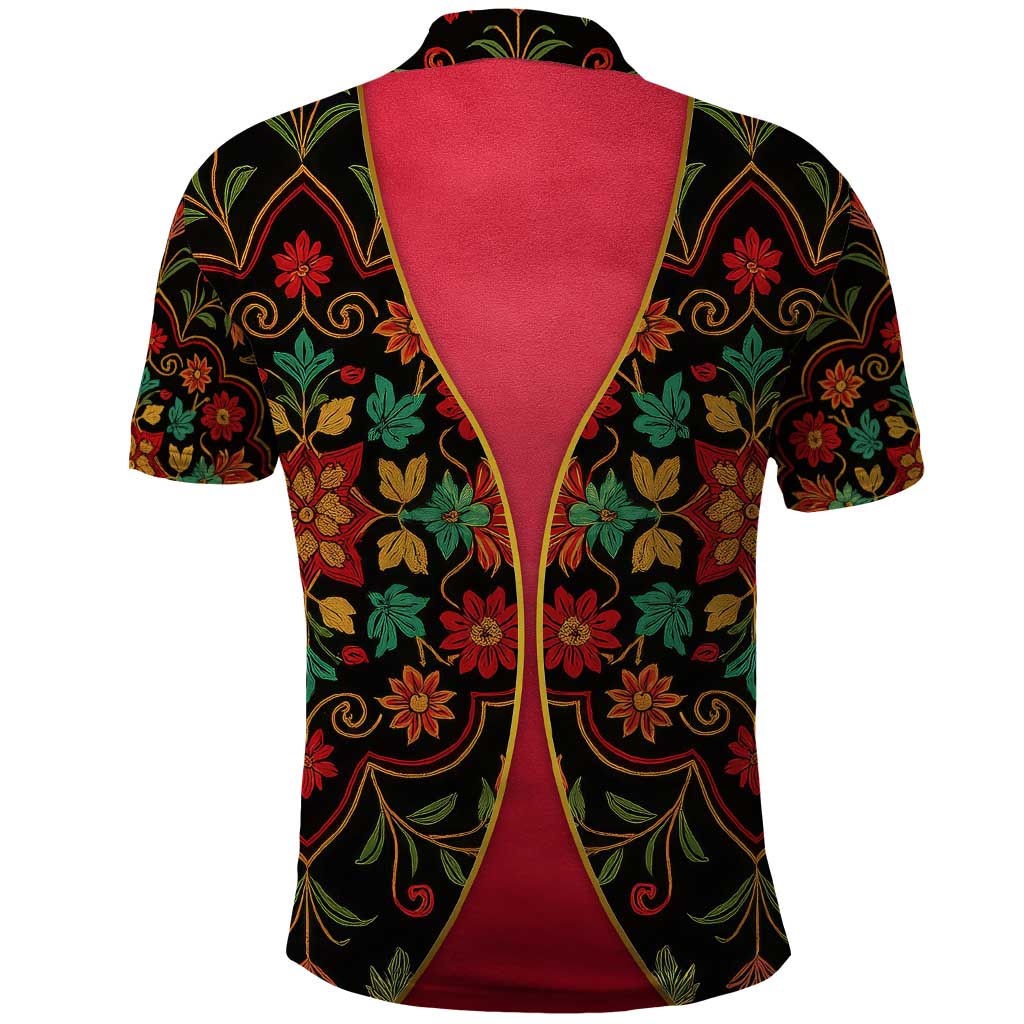 Azerbaijan Folk Floral Polo Shirt with Traditional Carpet-Inspired Pattern TS04
