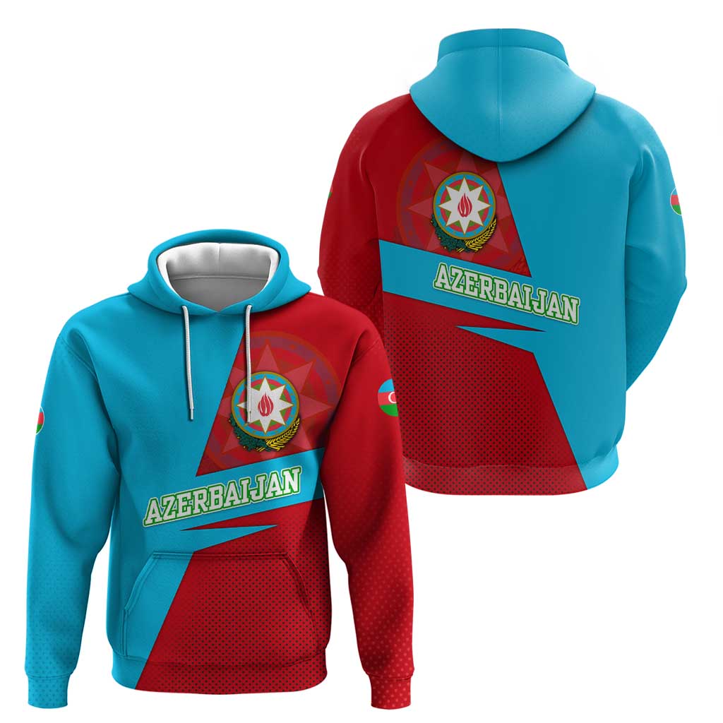 Azerbaijan National Emblem Hoodie with Modern Flag Color Block Design TS04