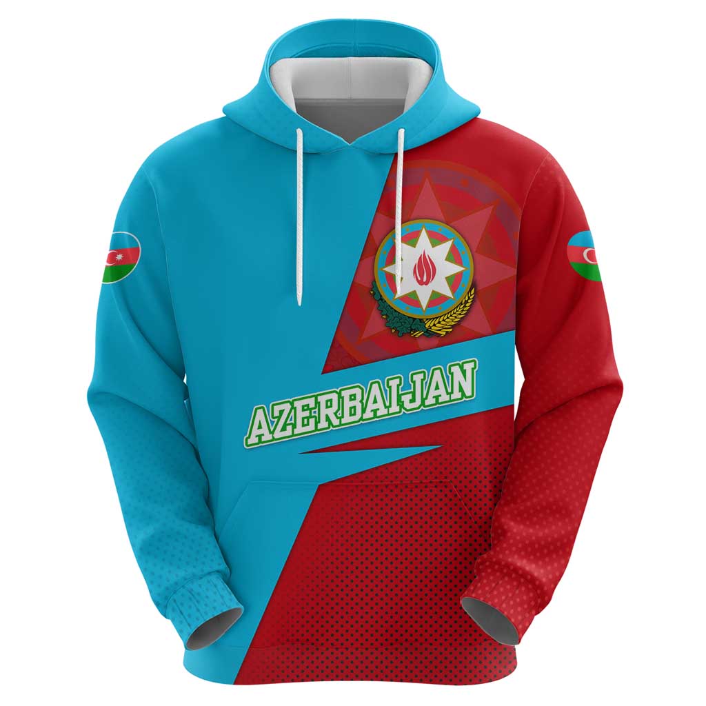 Azerbaijan National Emblem Hoodie with Modern Flag Color Block Design TS04