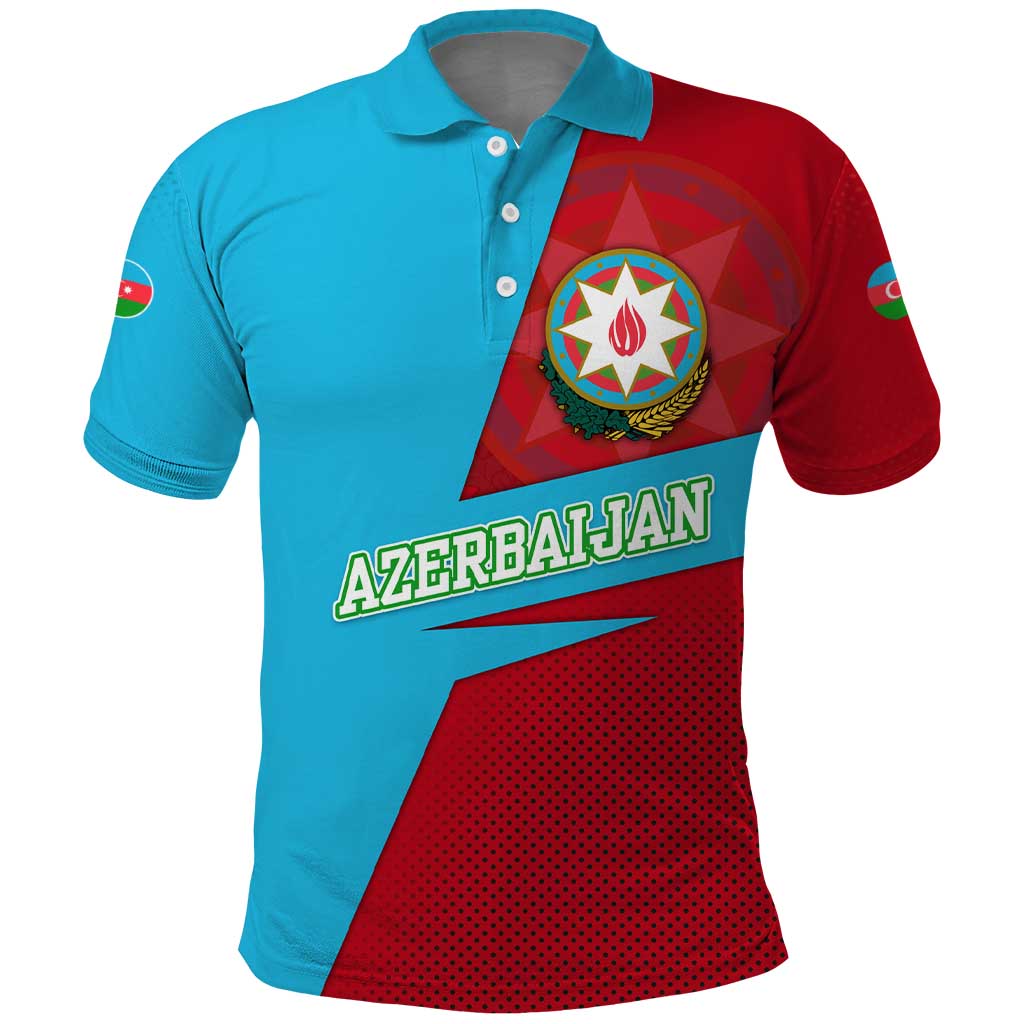 Azerbaijan National Emblem Polo Shirt with Modern Flag Color Block Design TS04