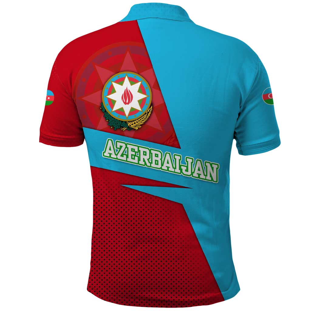 Azerbaijan National Emblem Polo Shirt with Modern Flag Color Block Design TS04