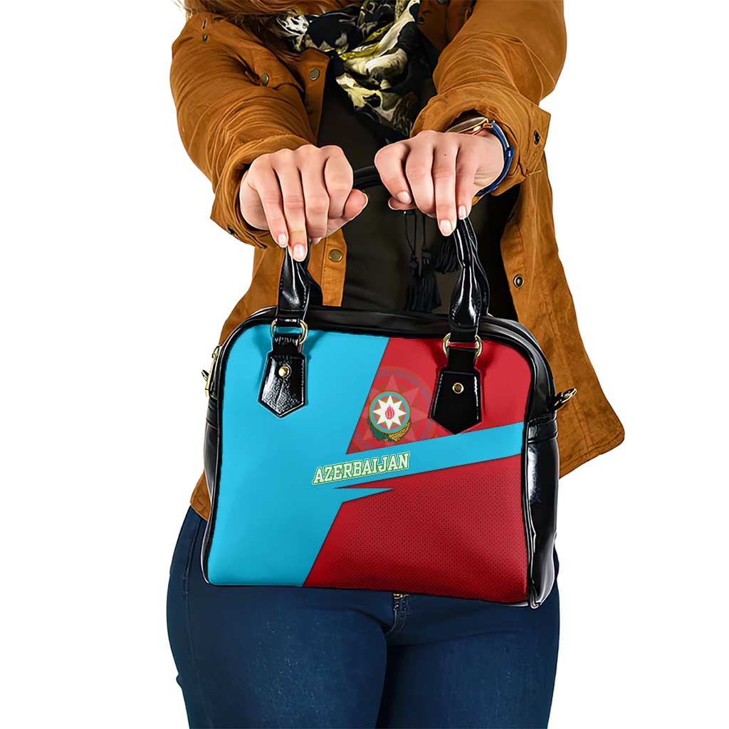 Azerbaijan National Emblem Shoulder Handbag with Modern Flag Color Block Design TS04