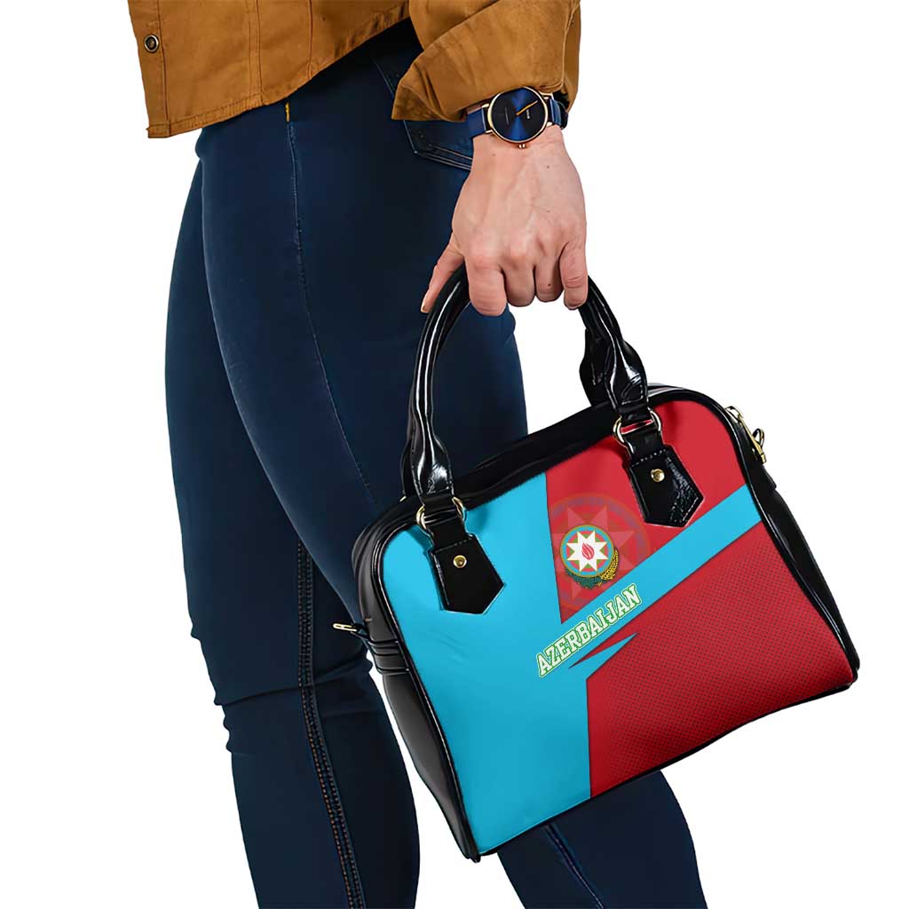 Azerbaijan National Emblem Shoulder Handbag with Modern Flag Color Block Design TS04