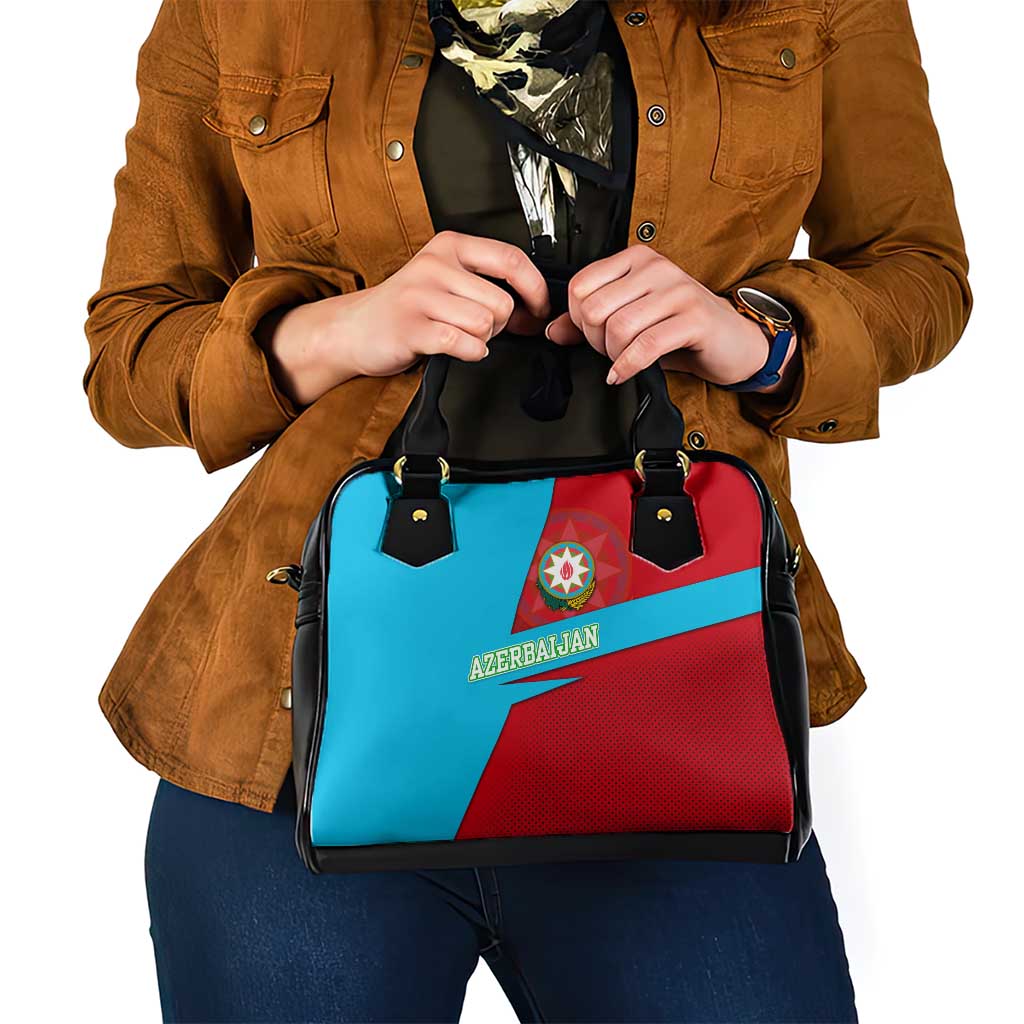Azerbaijan National Emblem Shoulder Handbag with Modern Flag Color Block Design TS04