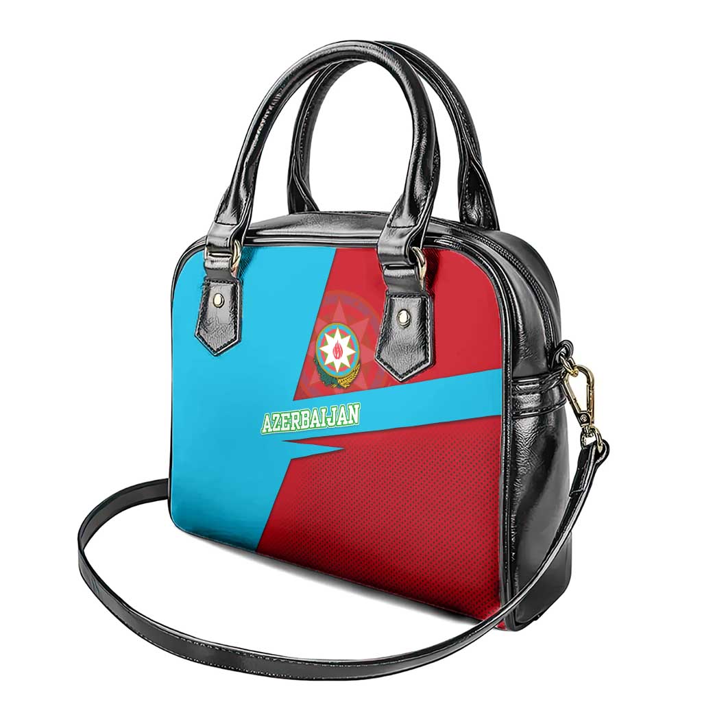 Azerbaijan National Emblem Shoulder Handbag with Modern Flag Color Block Design TS04