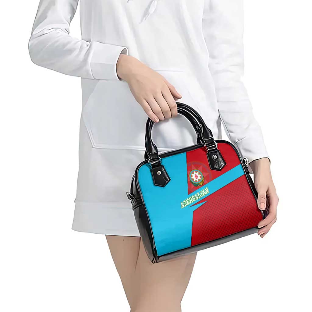 Azerbaijan National Emblem Shoulder Handbag with Modern Flag Color Block Design TS04