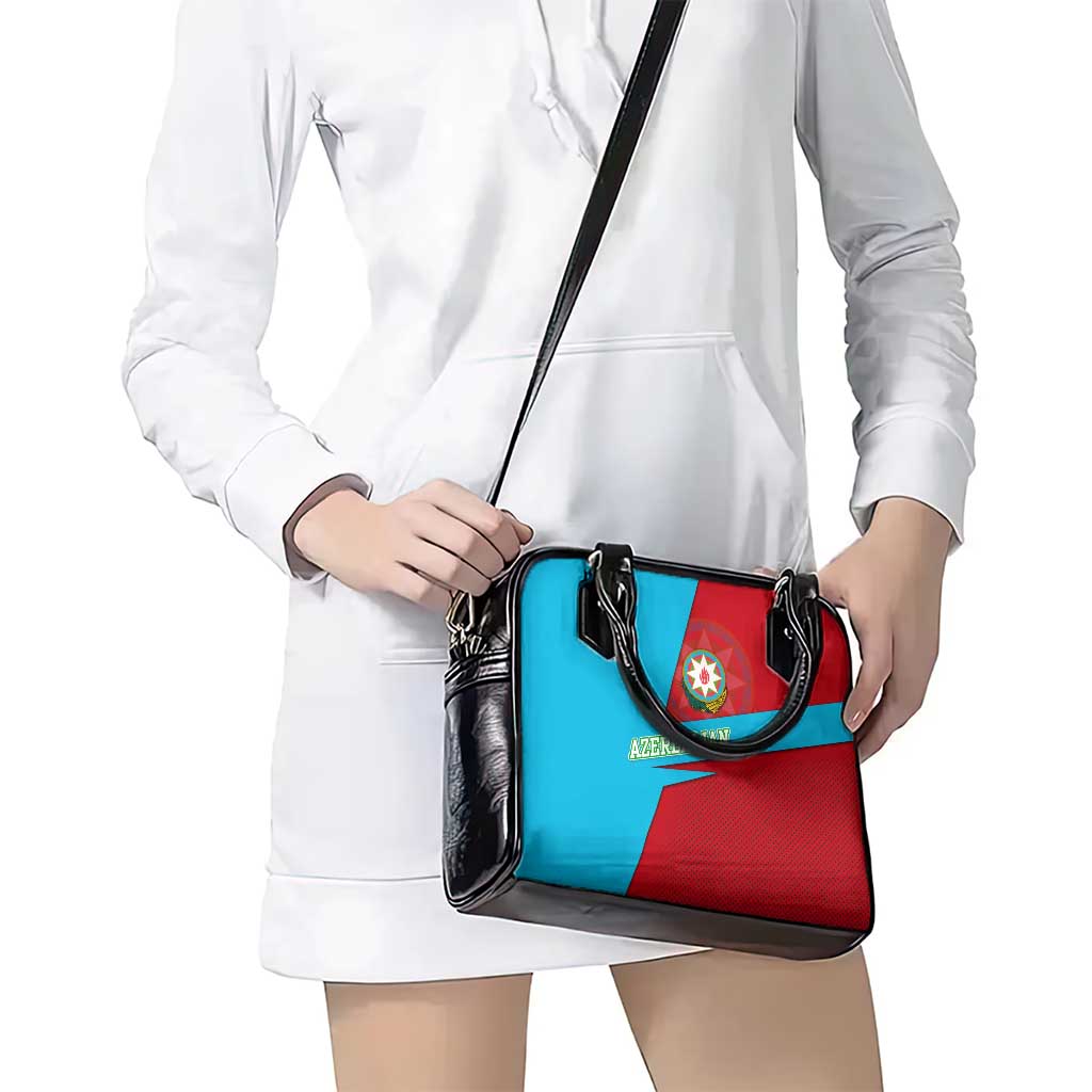 Azerbaijan National Emblem Shoulder Handbag with Modern Flag Color Block Design TS04