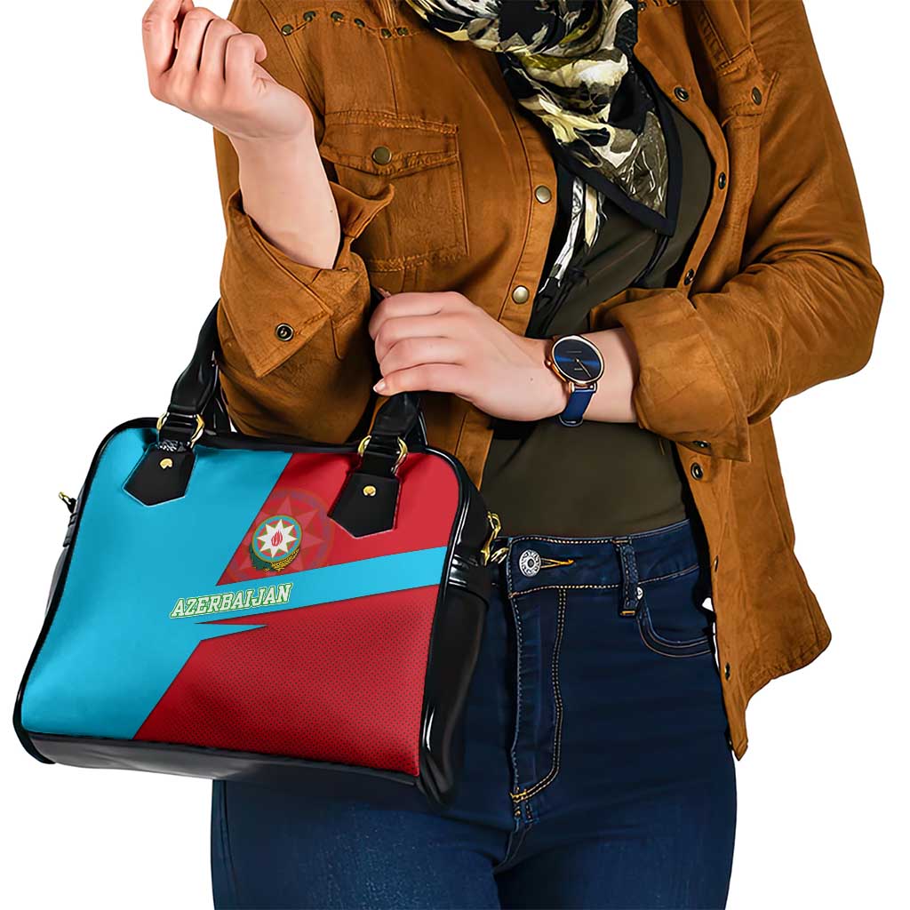 Azerbaijan National Emblem Shoulder Handbag with Modern Flag Color Block Design TS04
