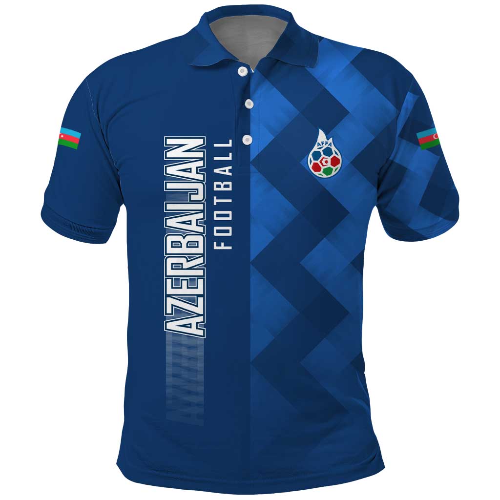 Azerbaijan Football Polo Shirt with AFFA Emblem in Blue Geometric Design TS04