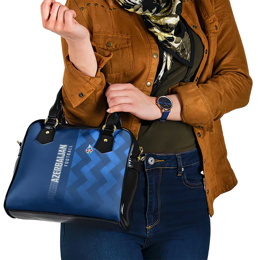 Azerbaijan Football Shoulder Handbag with AFFA Emblem in Blue Geometric Design TS04