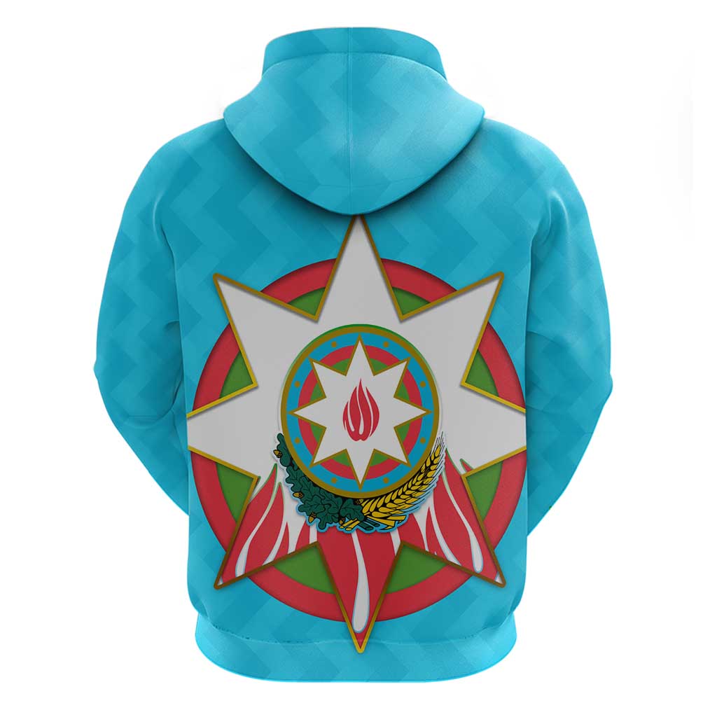 Azerbaijan National Emblem Hoodie with Star and Flame Design in Sky Blue TS04