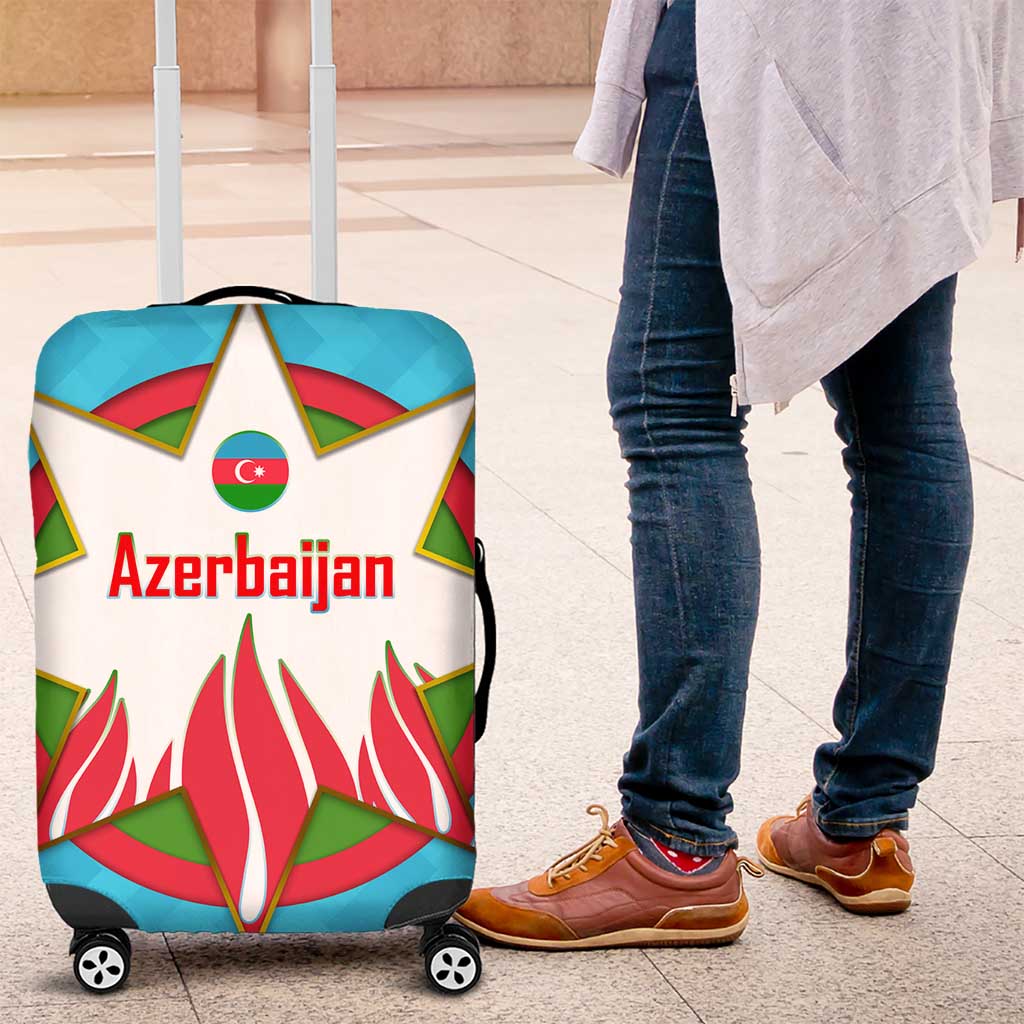 Azerbaijan National Emblem Luggage Cover with Star and Flame Design in Sky Blue TS04