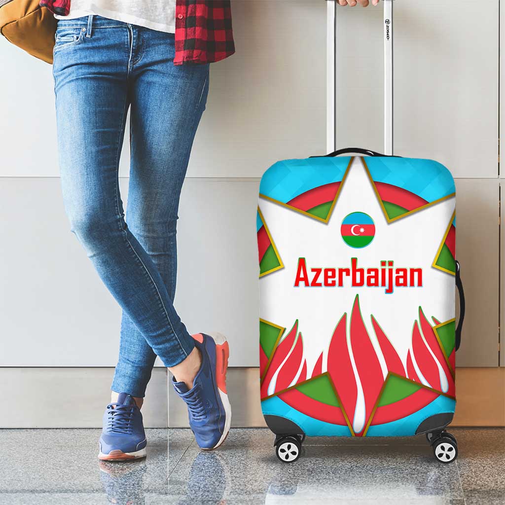 Azerbaijan National Emblem Luggage Cover with Star and Flame Design in Sky Blue TS04