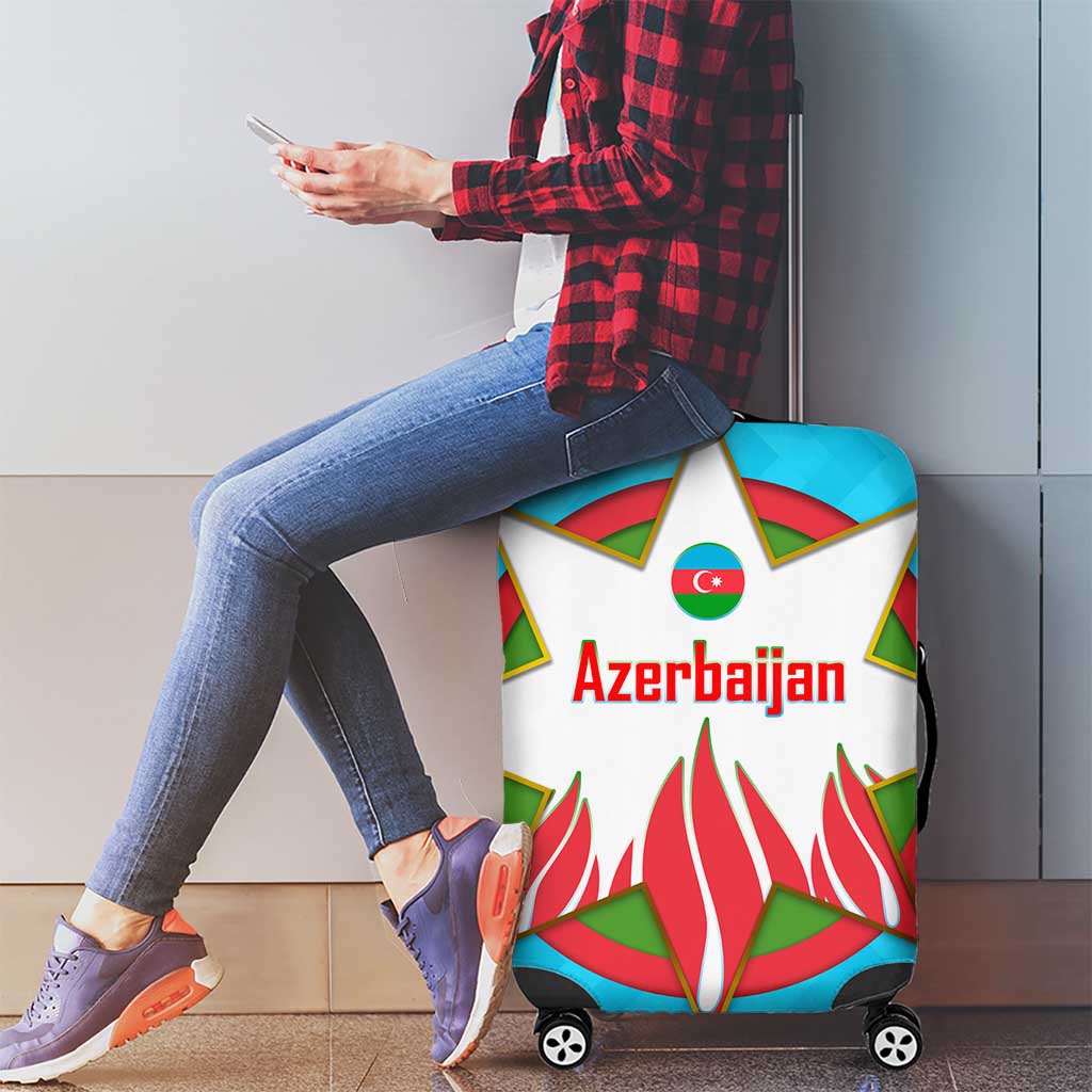 Azerbaijan National Emblem Luggage Cover with Star and Flame Design in Sky Blue TS04