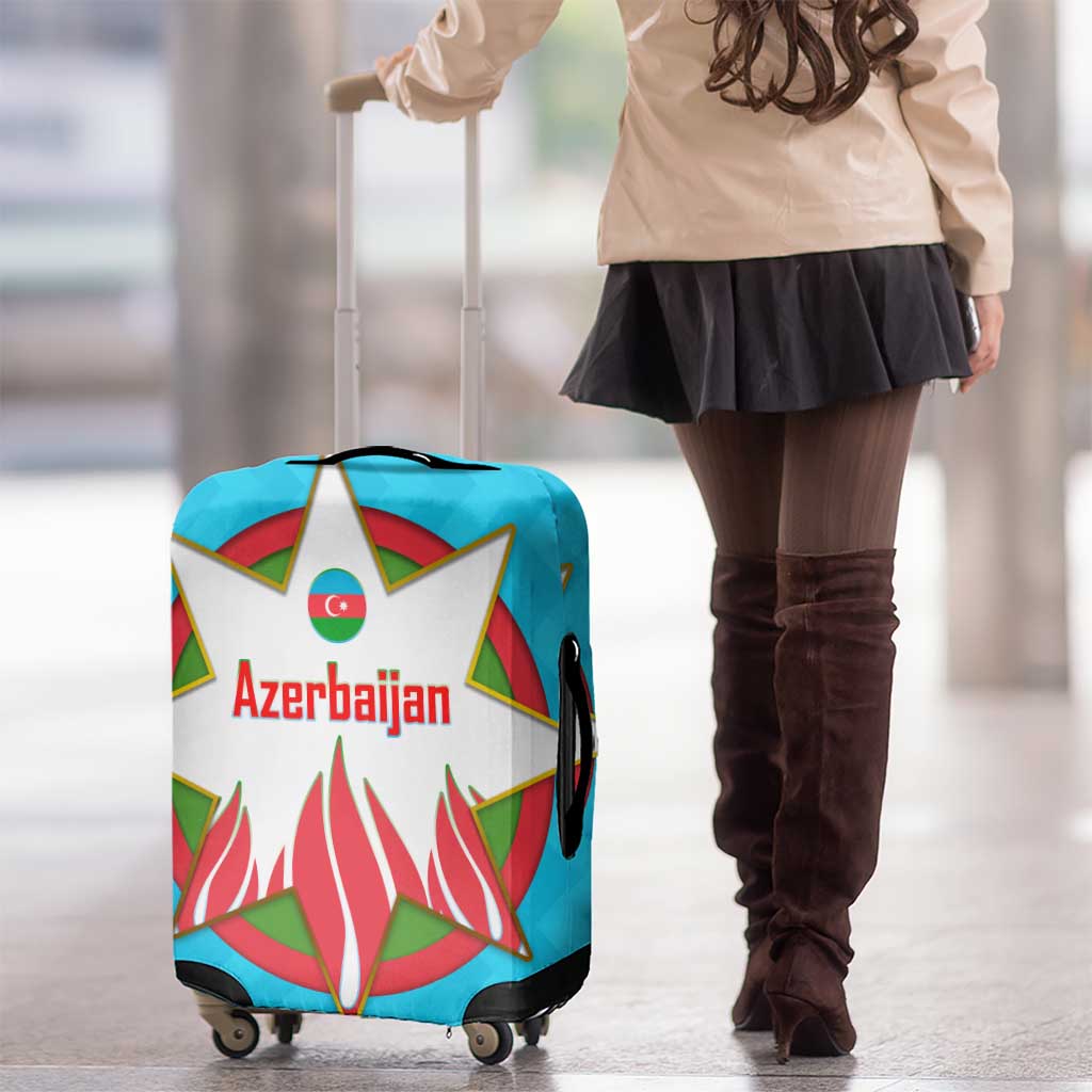 Azerbaijan National Emblem Luggage Cover with Star and Flame Design in Sky Blue TS04