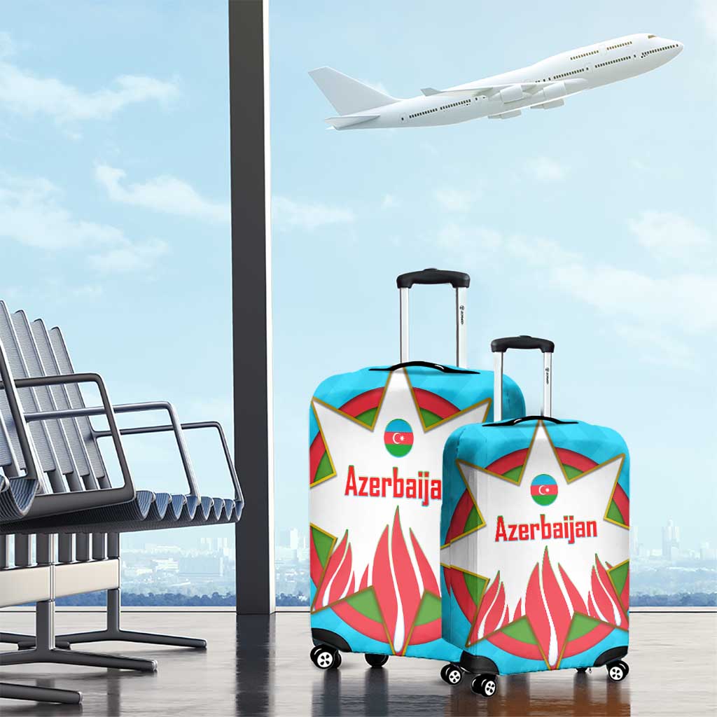 Azerbaijan National Emblem Luggage Cover with Star and Flame Design in Sky Blue TS04