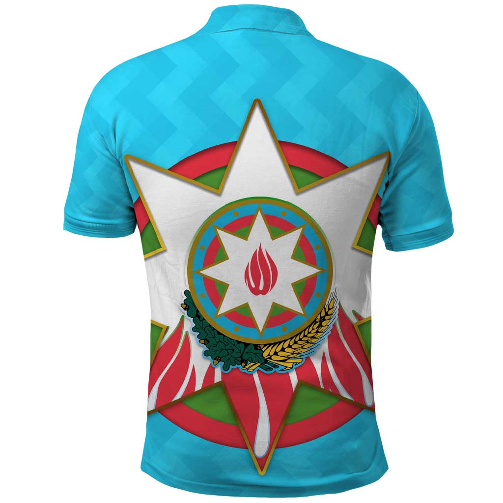 Azerbaijan National Emblem Polo Shirt with Star and Flame Design in Sky Blue TS04