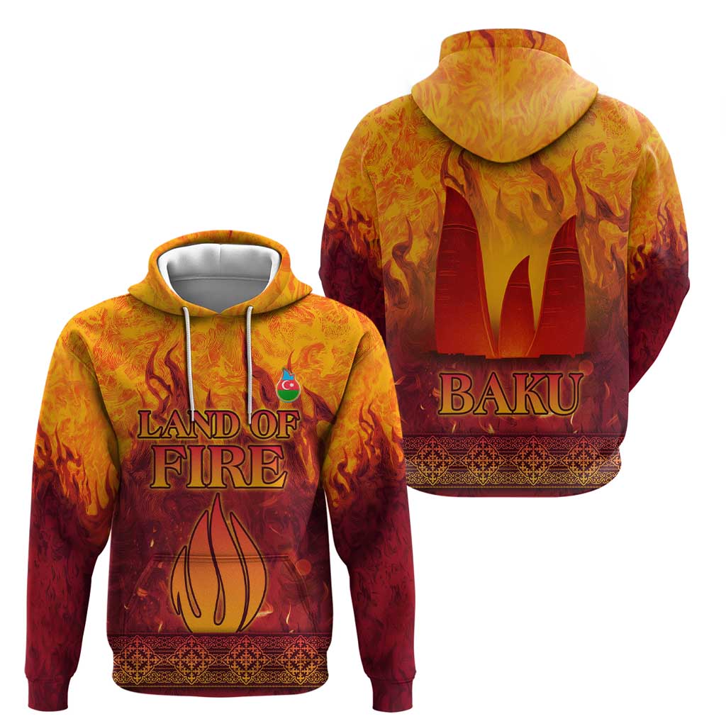 Azerbaijan Land of Fire Hoodie with Flame Towers and Baku Design TS04