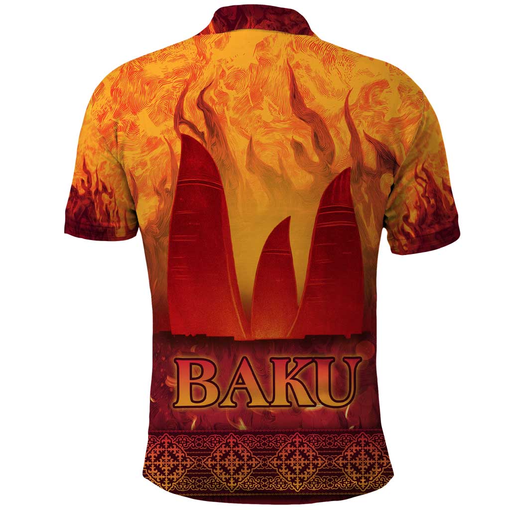 Azerbaijan Land of Fire Polo Shirt with Flame Towers and Baku Design TS04