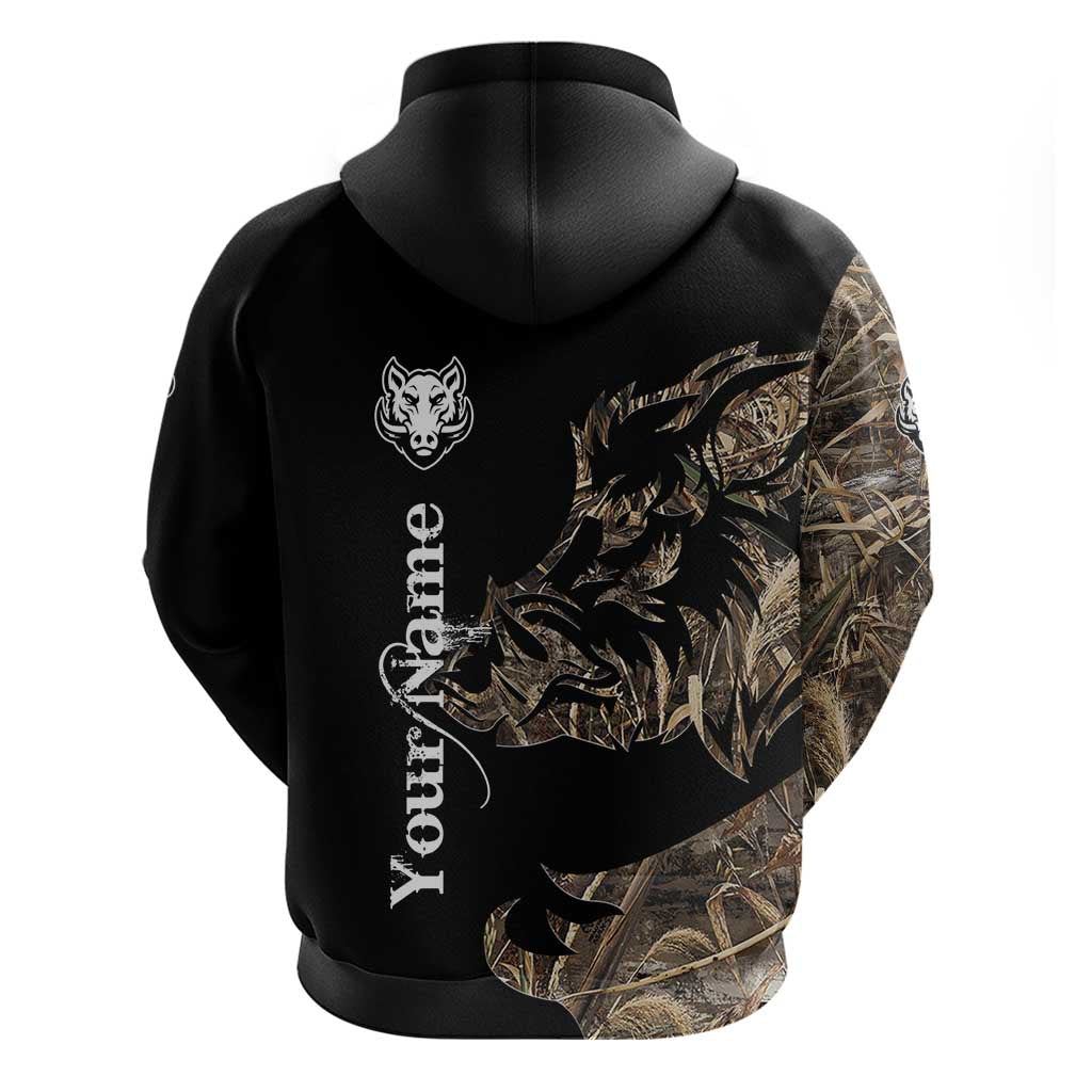 Personalized Boar Hunting Camouflage Hoodie Wild Hog Silhouette and Black Tactical Camo TS04