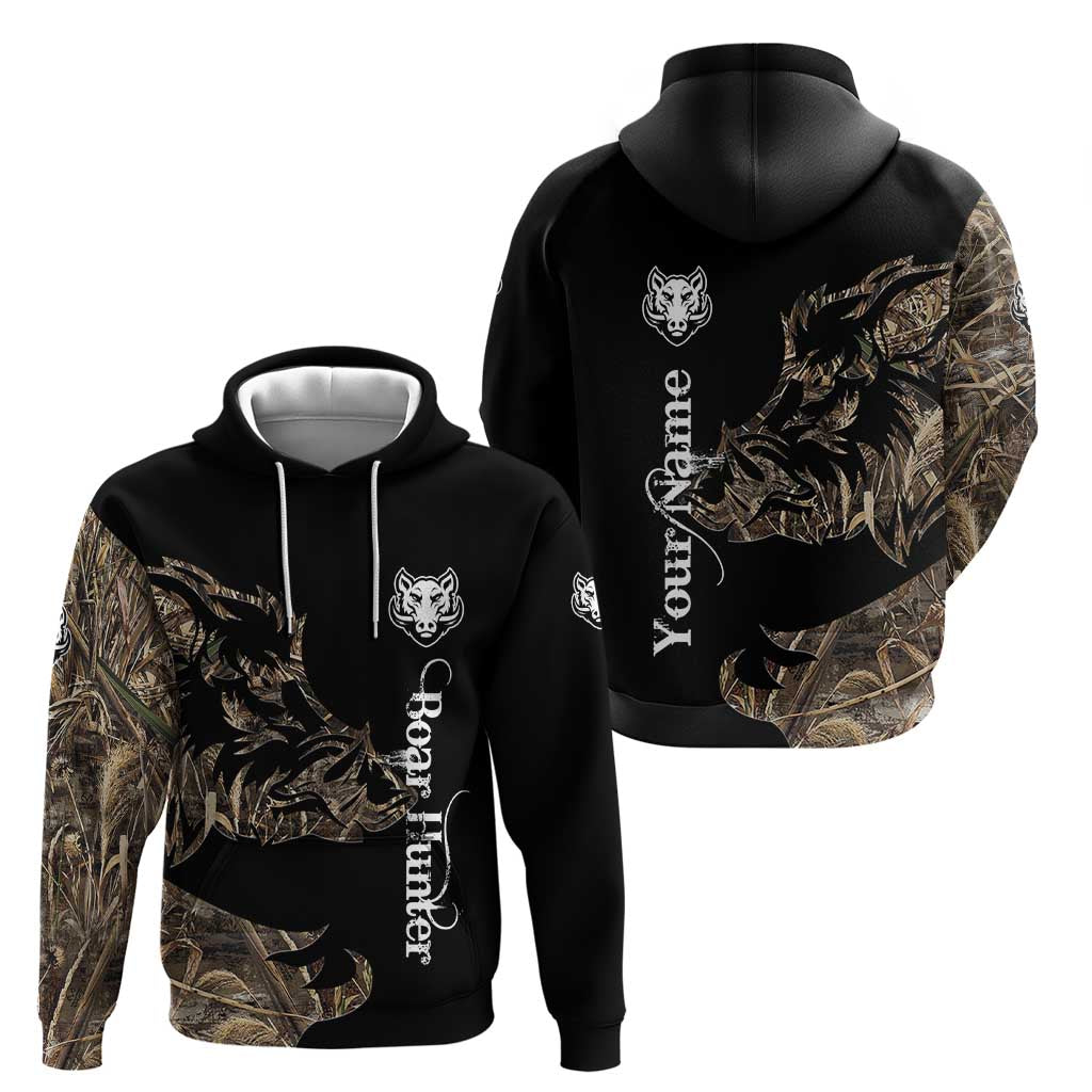 Personalized Boar Hunting Camouflage Hoodie Wild Hog Silhouette and Black Tactical Camo TS04