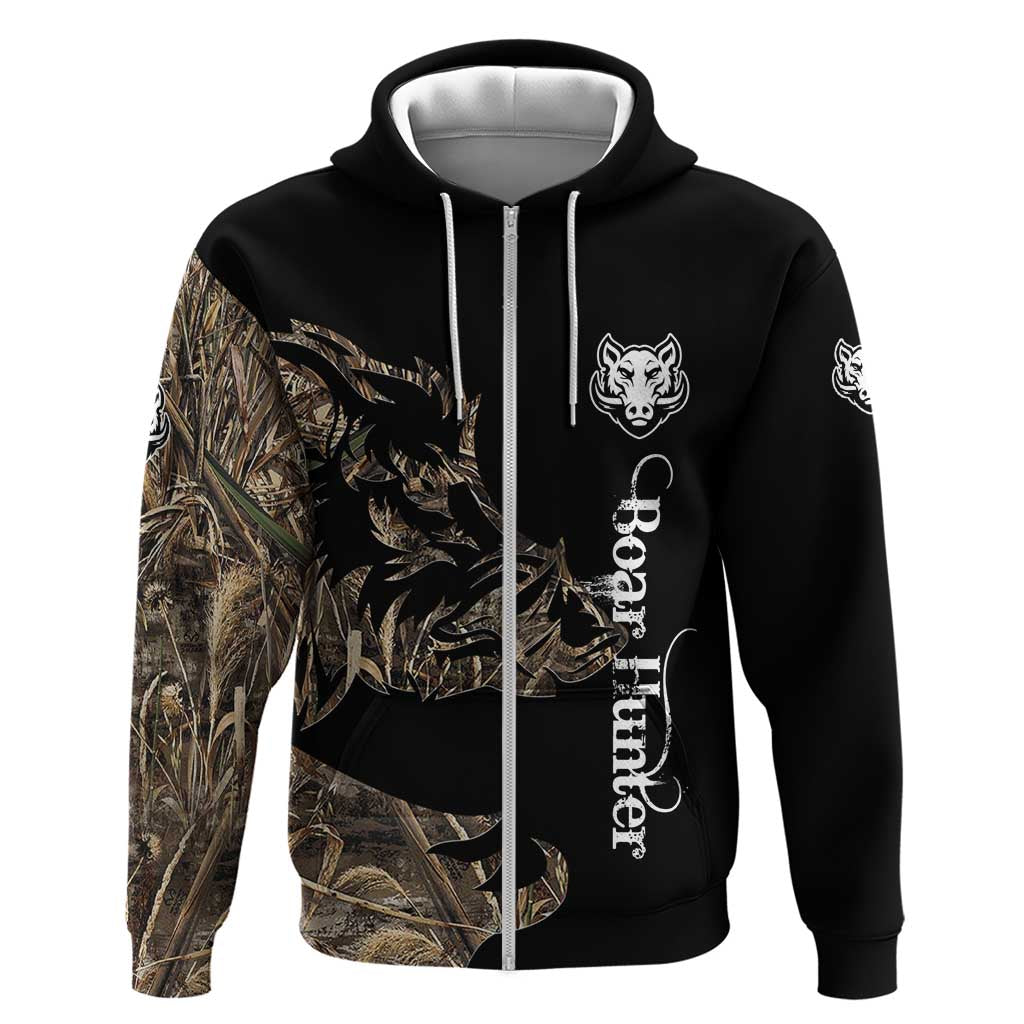 Personalized Boar Hunting Camouflage Hoodie Wild Hog Silhouette and Black Tactical Camo TS04