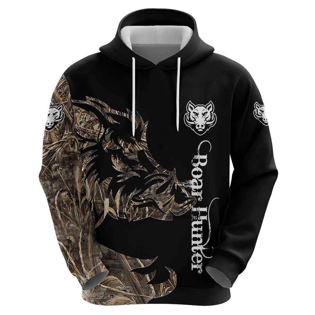 Personalized Boar Hunting Camouflage Hoodie Wild Hog Silhouette and Black Tactical Camo TS04