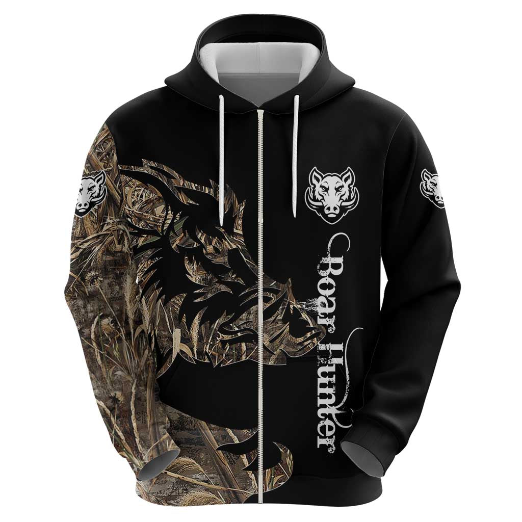 Personalized Boar Hunting Camouflage Hoodie Wild Hog Silhouette and Black Tactical Camo TS04