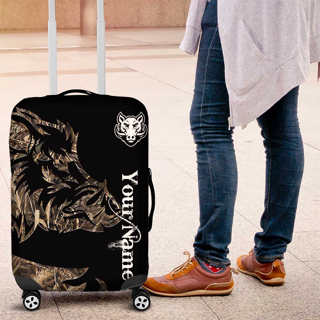 Personalized Boar Hunting Camouflage Luggage Cover Wild Hog Silhouette and Black Tactical Camo TS04