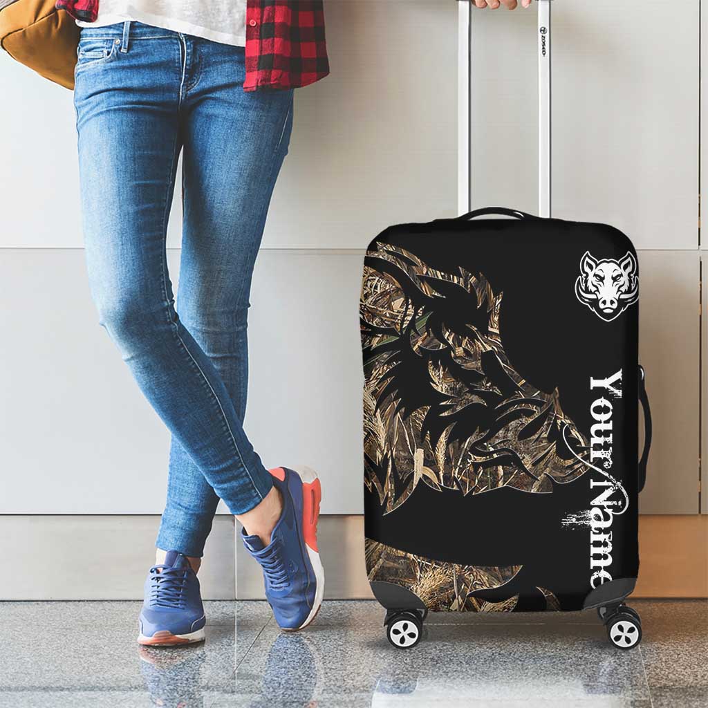 Personalized Boar Hunting Camouflage Luggage Cover Wild Hog Silhouette and Black Tactical Camo TS04