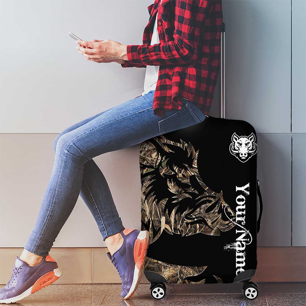 Personalized Boar Hunting Camouflage Luggage Cover Wild Hog Silhouette and Black Tactical Camo TS04