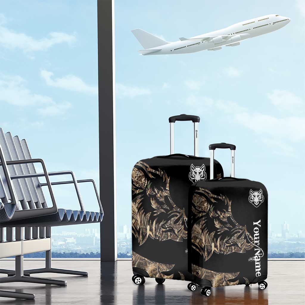 Personalized Boar Hunting Camouflage Luggage Cover Wild Hog Silhouette and Black Tactical Camo TS04