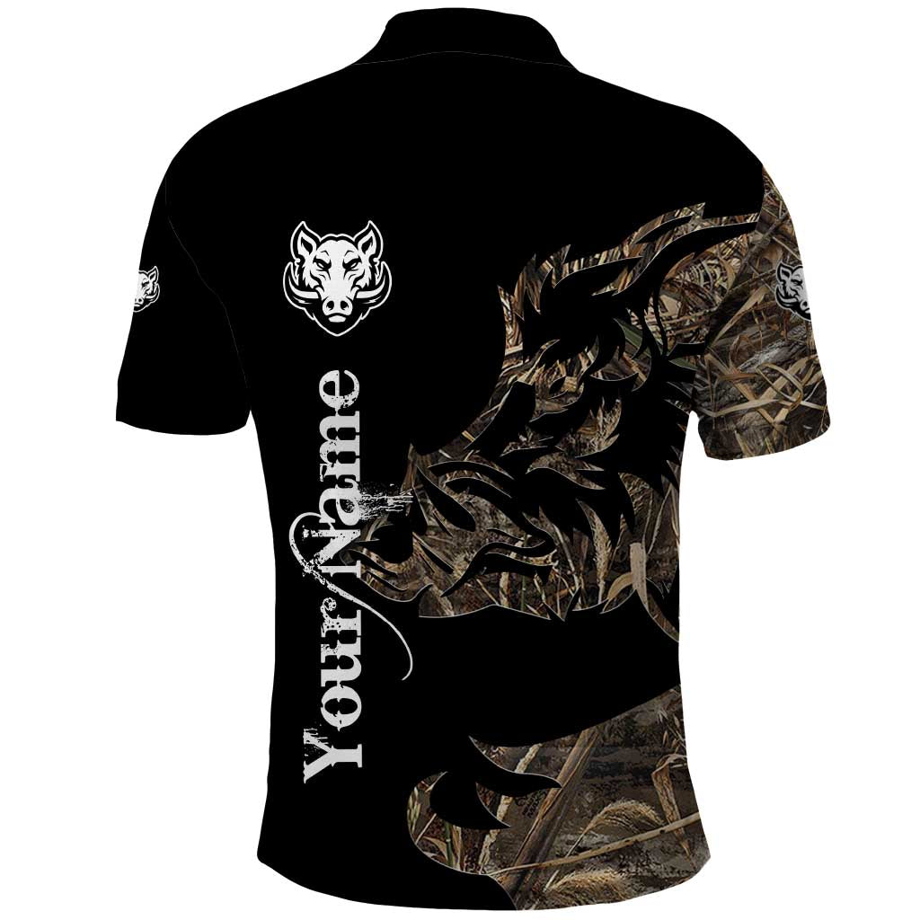 Personalized Boar Hunting Camouflage Polo Shirt Wild Hog Silhouette and Black Tactical Camo TS04