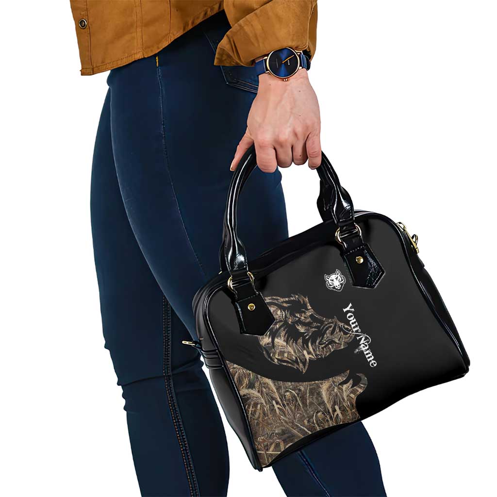 Personalized Boar Hunting Camouflage Shoulder Handbag Wild Hog Silhouette and Black Tactical Camo TS04