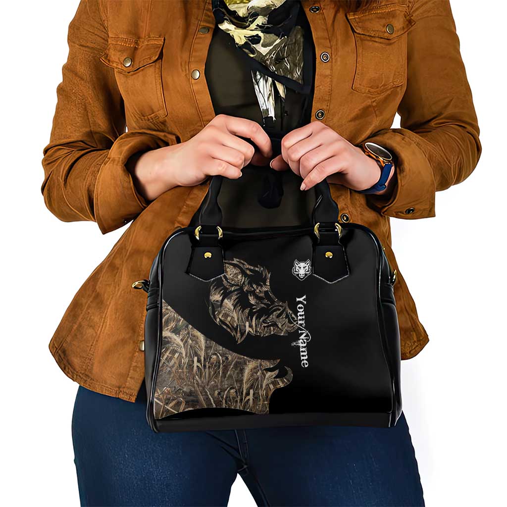 Personalized Boar Hunting Camouflage Shoulder Handbag Wild Hog Silhouette and Black Tactical Camo TS04