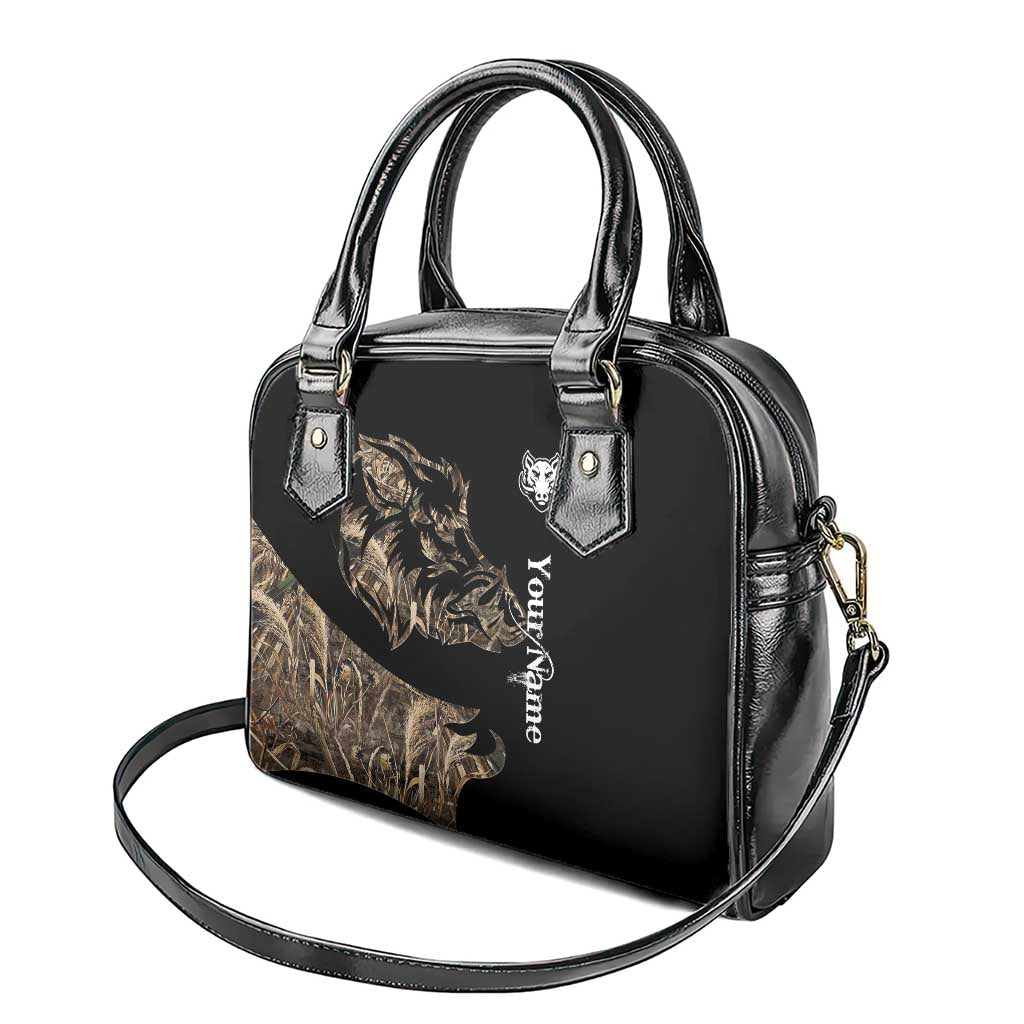Personalized Boar Hunting Camouflage Shoulder Handbag Wild Hog Silhouette and Black Tactical Camo TS04
