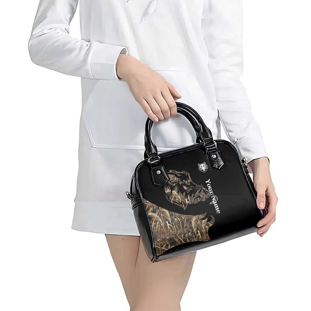 Personalized Boar Hunting Camouflage Shoulder Handbag Wild Hog Silhouette and Black Tactical Camo TS04