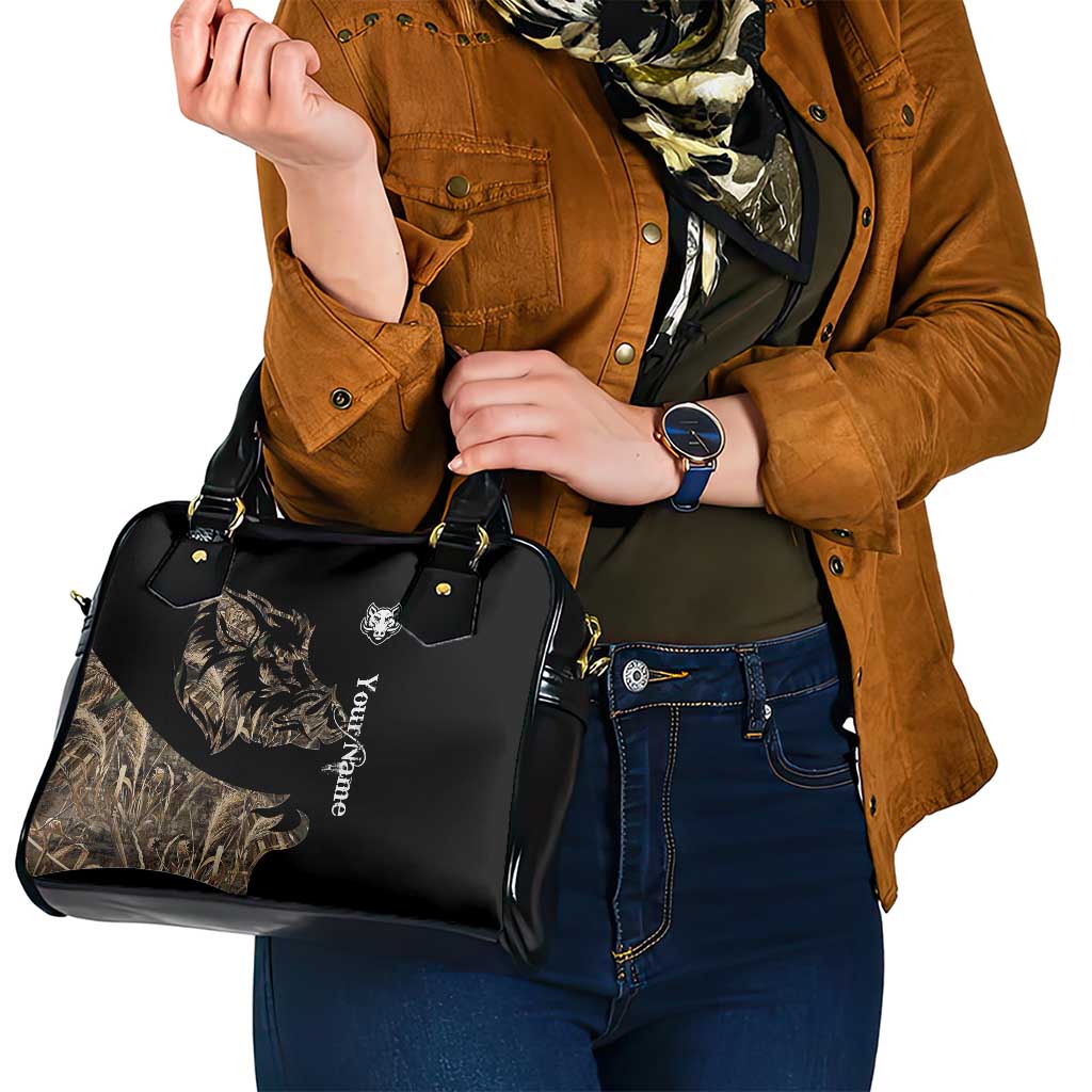 Personalized Boar Hunting Camouflage Shoulder Handbag Wild Hog Silhouette and Black Tactical Camo TS04