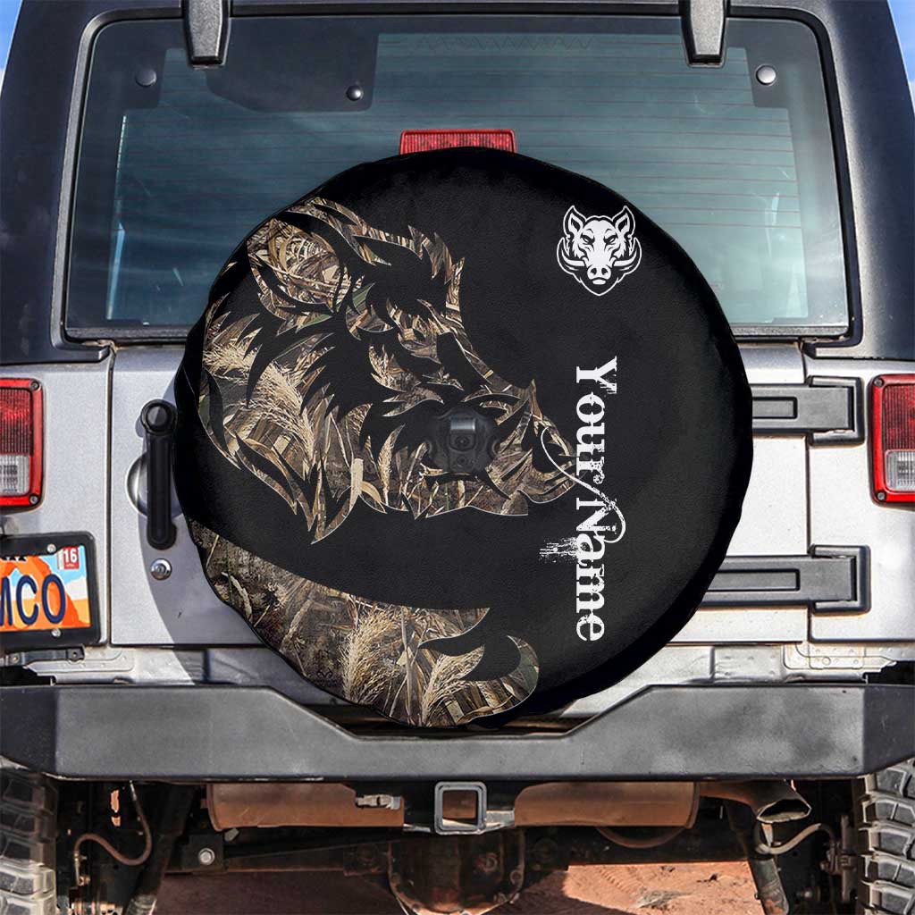 Personalized Boar Hunting Camouflage Spare Tire Cover Wild Hog Silhouette and Black Tactical Camo TS04
