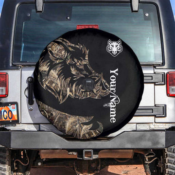 Personalized Boar Hunting Camouflage Spare Tire Cover Wild Hog Silhouette and Black Tactical Camo TS04
