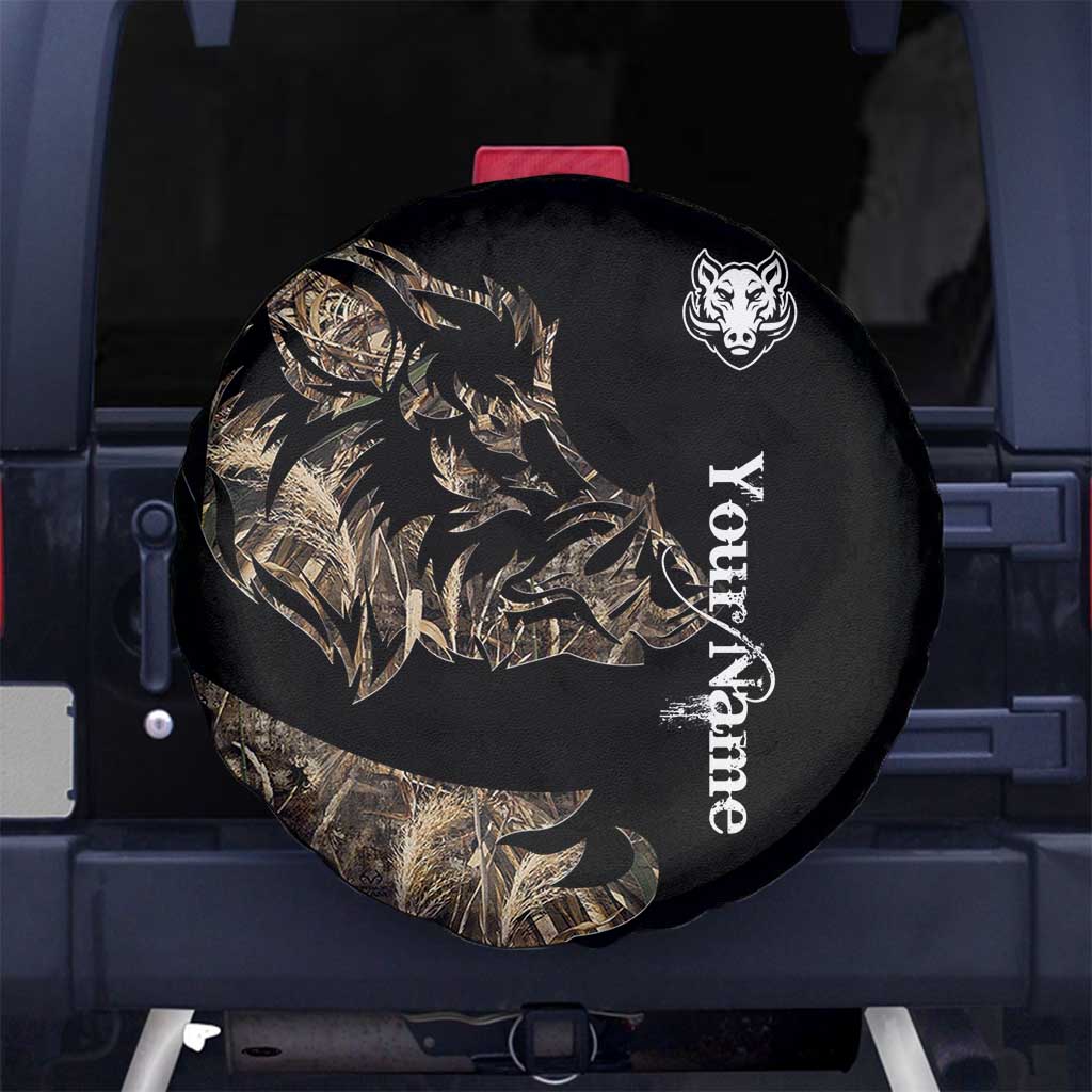 Personalized Boar Hunting Camouflage Spare Tire Cover Wild Hog Silhouette and Black Tactical Camo TS04