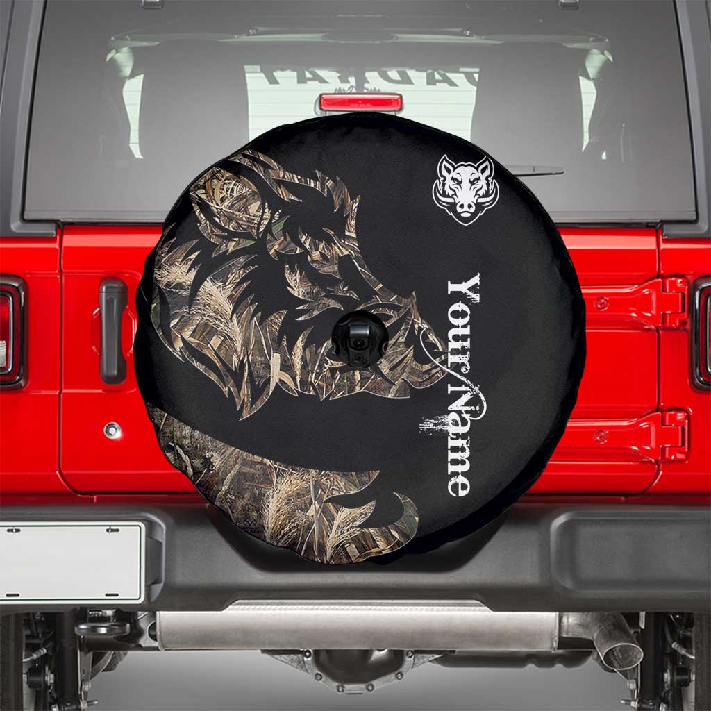 Personalized Boar Hunting Camouflage Spare Tire Cover Wild Hog Silhouette and Black Tactical Camo TS04