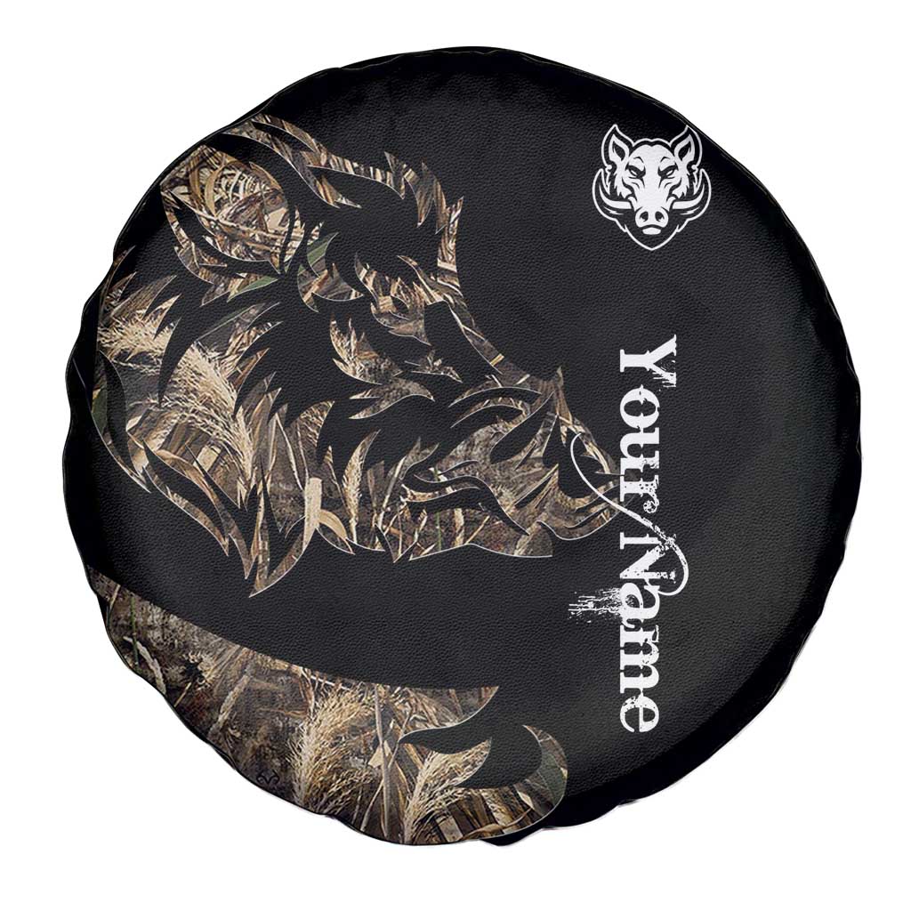 Personalized Boar Hunting Camouflage Spare Tire Cover Wild Hog Silhouette and Black Tactical Camo TS04