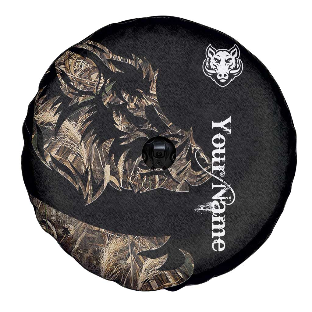 Personalized Boar Hunting Camouflage Spare Tire Cover Wild Hog Silhouette and Black Tactical Camo TS04