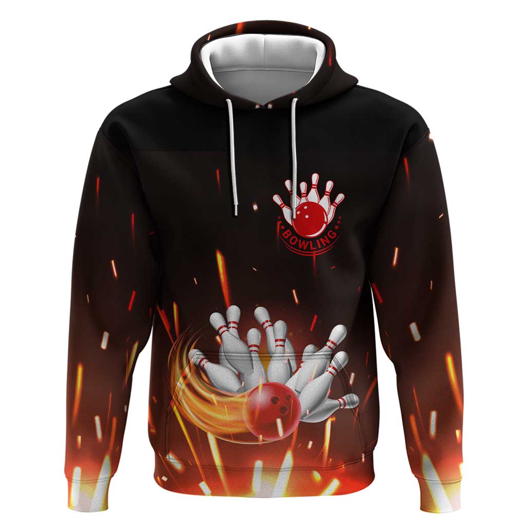 Personalized Bowling Ball and Pins Hoodie Fiery Motion Trail and Spark Effect Design TS04